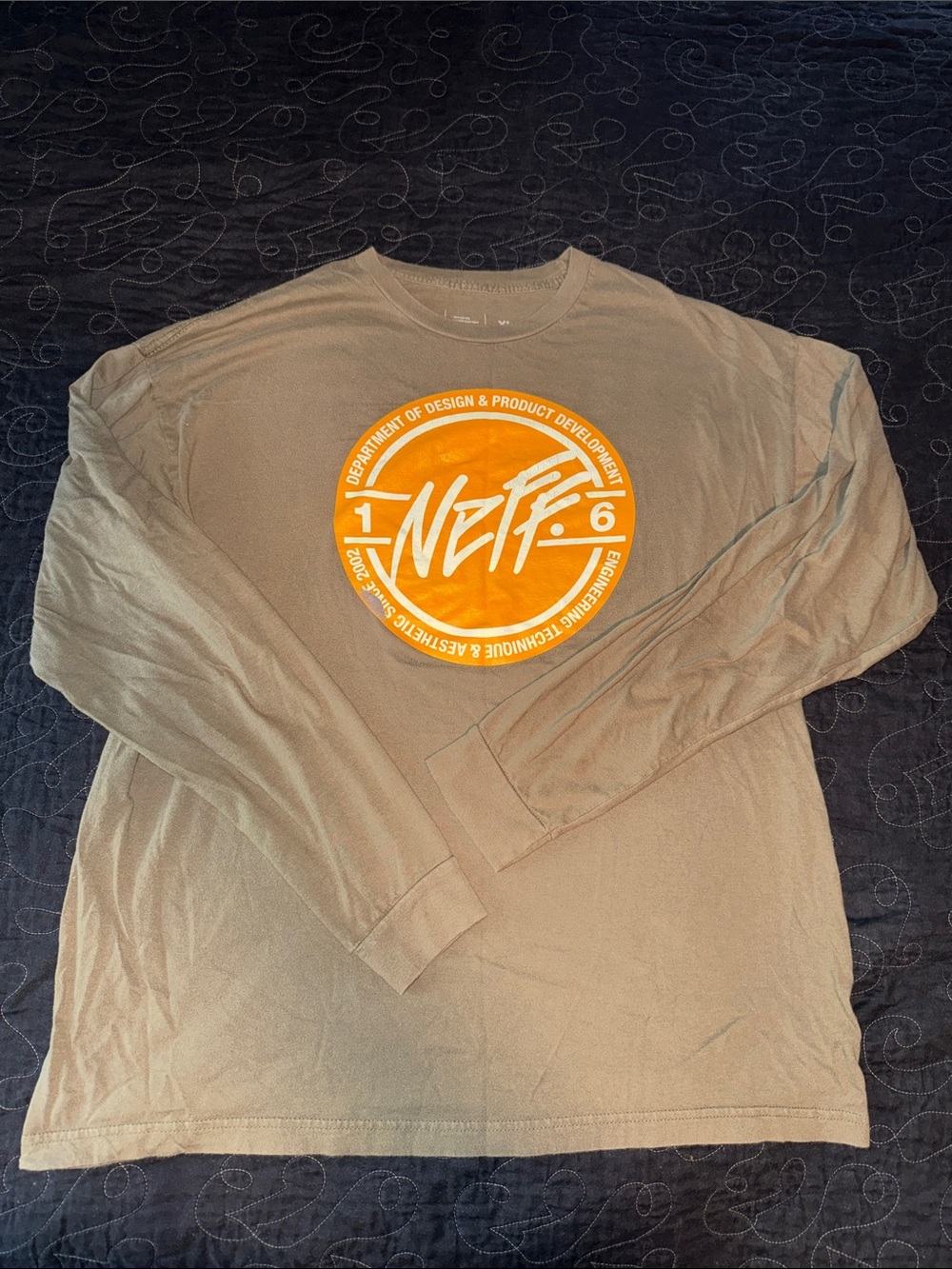 Neff Men's Long Sleeve Tee in Olive with Orange Chest Logo
